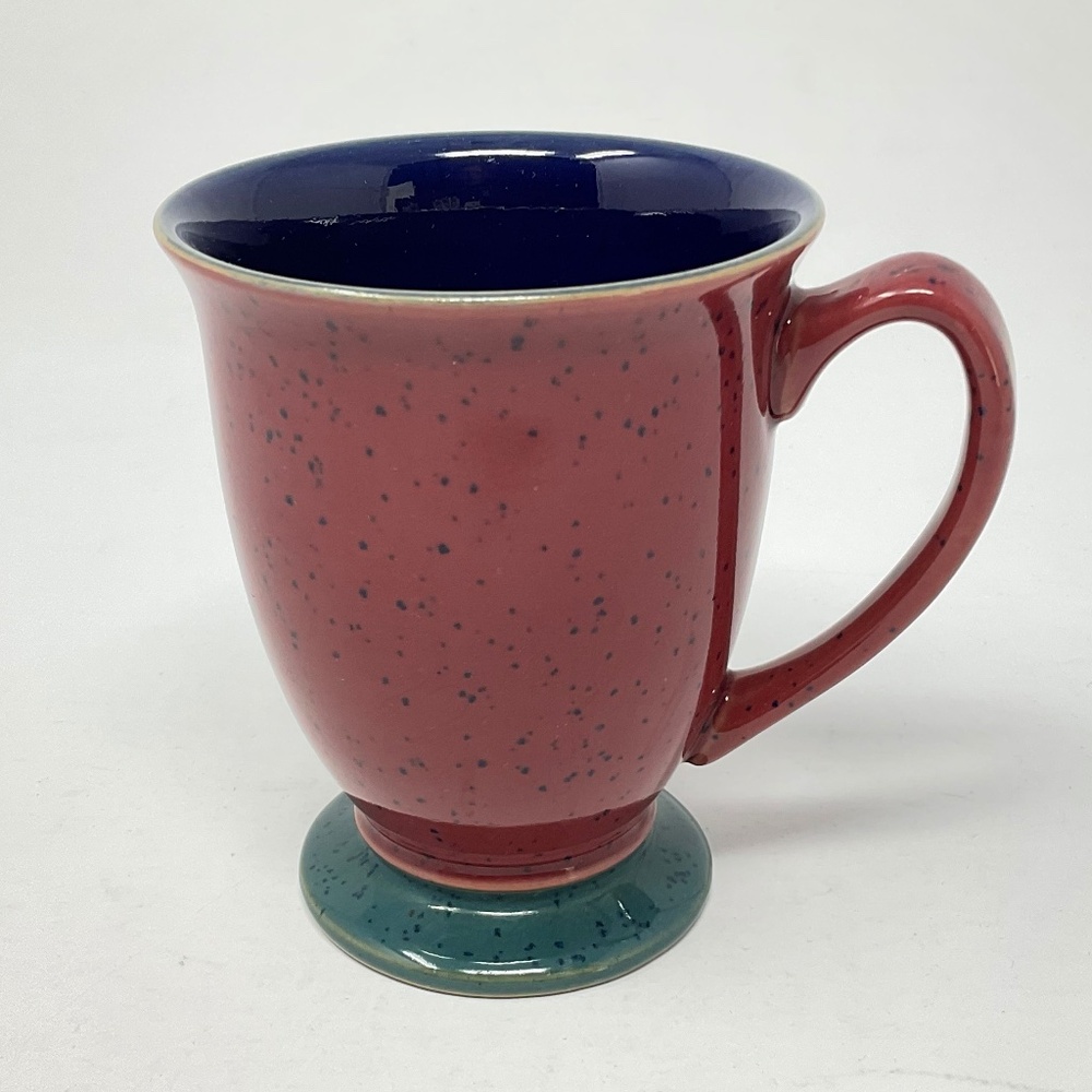 Denby Harlequin (retired) Stoneware Red Blue Green Footed Coffee Mug
